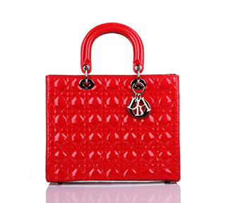 replica jumbo lady dior patent leather bag 6322 red with silver